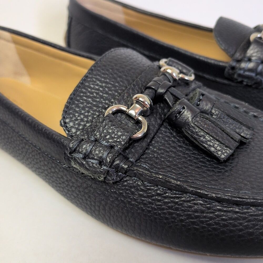 Talbots Flats Women's 8.5 Everson Tassel Driving Moccasins Indigo Blue Leather - Picture 2 of 13